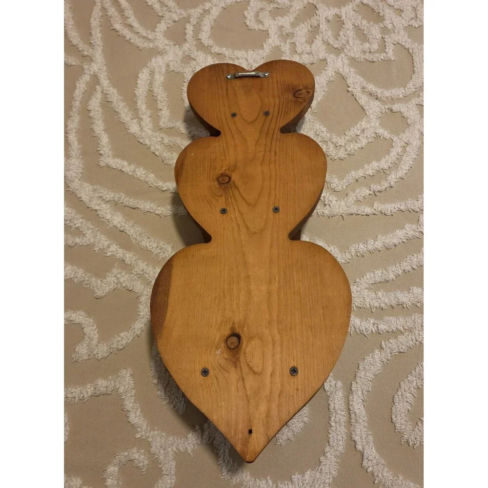 Vintage 3 Tier Wooden Heart Shaped Wall Shelf With Peg Cottagecore 19